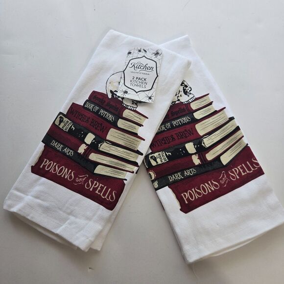 Halloween Hand Towels 2 Pc Witchcraft Witch Spells Potions Spooky Kitchen Linens - Picture 4 of 4